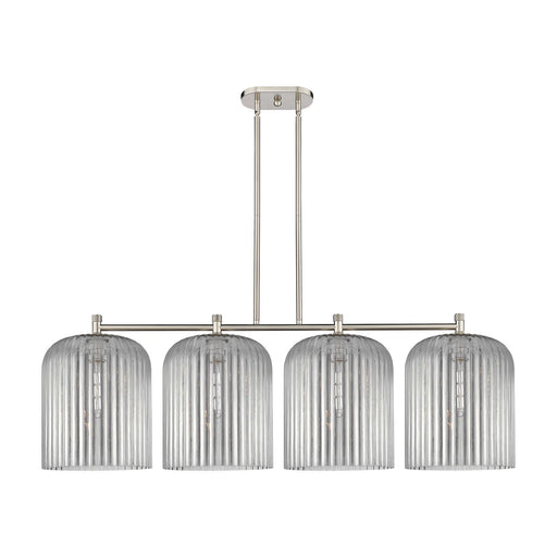 Innovations Crown Point 52in 4-Light Island Light | Industrial Satin Nickel and Light Smoke Glass | Kitchen Island | Model 434-4I-SN-G559-12SM
