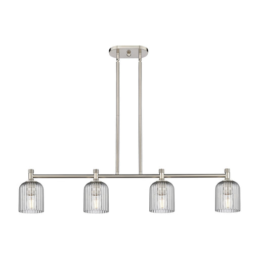 Innovations Crown Point 45in 4-Light Island Light | Industrial Satin Nickel and Light Smoke Glass | Kitchen Island | Model 434-4I-SN-G559-5SM