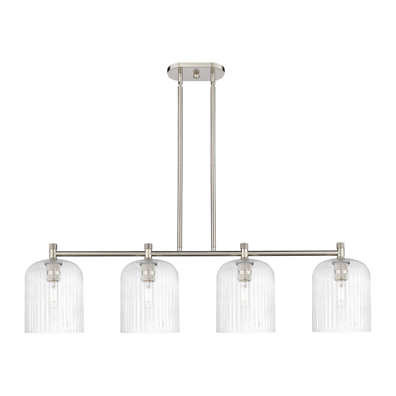 Innovations Crown Point 48in 4-Light Island Light | Industrial Satin Nickel and Seedy Glass | Kitchen Island & Dining | Model 434-4I-SN-G559-8SDY