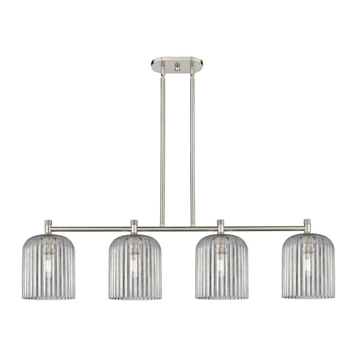Innovations Crown Point 48in 4-Light Island Light | Industrial Satin Nickel and Light Smoke Glass | Kitchen Island | Model 434-4I-SN-G559-8SM
