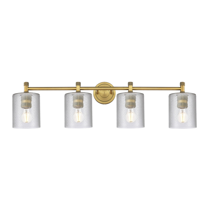 Innovations Cobbleskill 35in 4-Light Bath Vanity Light | Industrial Brushed Brass and Clear Glass | Bathroom & Powder Room | Model 434-4W-BB-G112