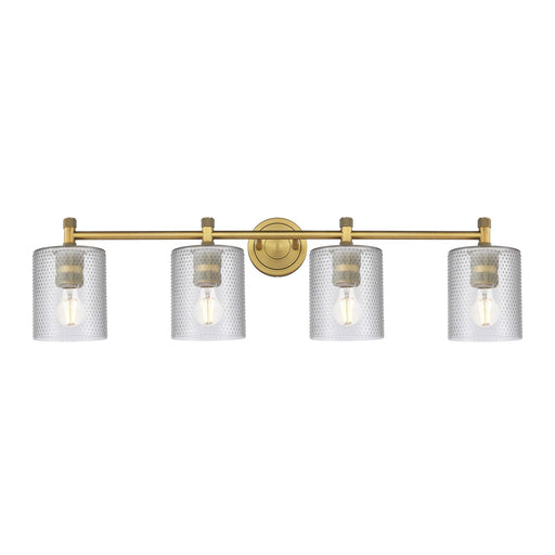 Innovations Cobbleskill 35in 4-Light Bath Vanity Light | Industrial Brushed Brass and Clear Glass | Bathroom & Powder Room | Model 434-4W-BB-G112