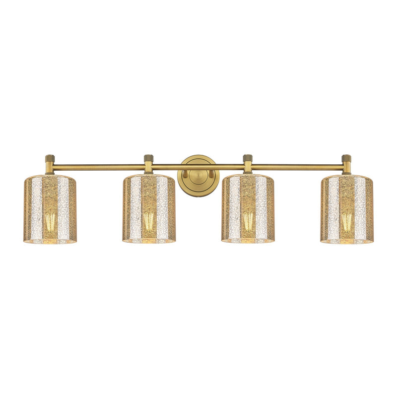 Innovations Cobbleskill 35in 4-Light Bath Vanity Light | Industrial Brushed Brass and Mercury Glass | Bathroom & Powder Room | Model 434-4W-BB-G116