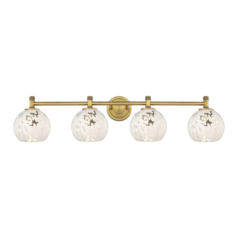 Innovations White Mouchette 36.5in 4-Light Bath Vanity Light | Industrial Brushed Brass and White Glass | Bathroom | Model 434-4W-BB-G1216-6WM