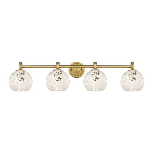 Innovations White Mouchette 36.5in 4-Light Bath Vanity Light | Industrial Brushed Brass and White Glass | Bathroom | Model 434-4W-BB-G1216-6WM