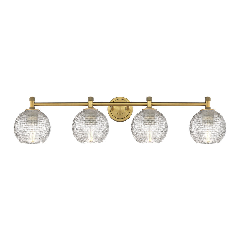 Innovations Athens Basket Weave 36.38in 4-Light Bath Vanity Light | Industrial Brushed Brass and Clear Glass | Bathroom | Model 434-4W-BB-G122C-6CL