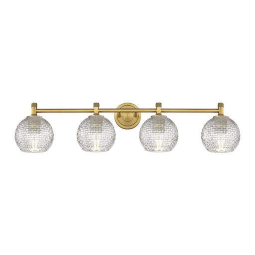 Innovations Athens Basket Weave 36.38in 4-Light Bath Vanity Light | Industrial Brushed Brass and Clear Glass | Bathroom | Model 434-4W-BB-G122C-6CL