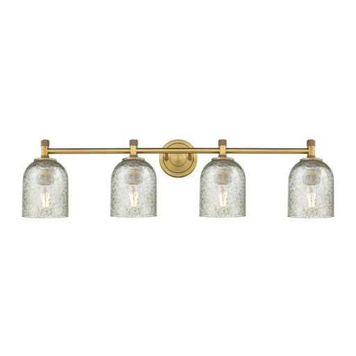 Innovations Caledonia 35.5in 4-Light Bath Vanity Light | Industrial Brushed Brass and Mica Glass | Bathroom Vanity | Model 434-4W-BB-G259
