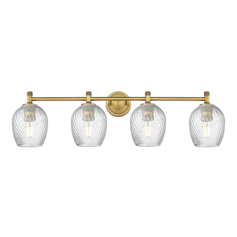 Innovations Salina 36.25in 4-Light Bath Vanity Light | Industrial Brushed Brass and Clear Spiral Fluted Glass | Bathroom | Model 434-4W-BB-G292