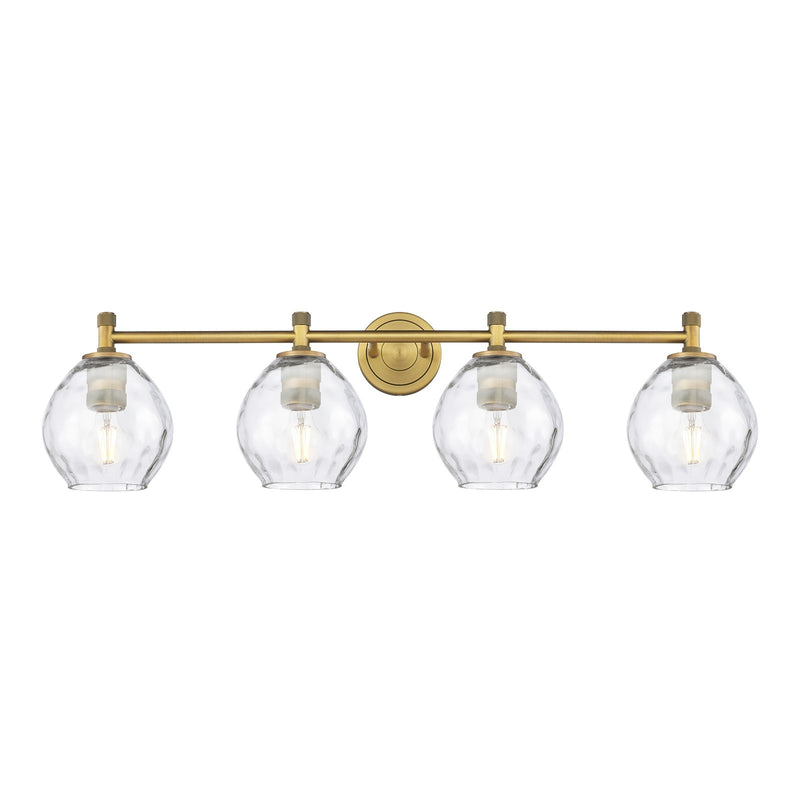 Innovations Waverly 37in 4-Light Bath Vanity Light | Industrial Brushed Brass and Clear Glass | Bathroom Vanity | Model 434-4W-BB-G362