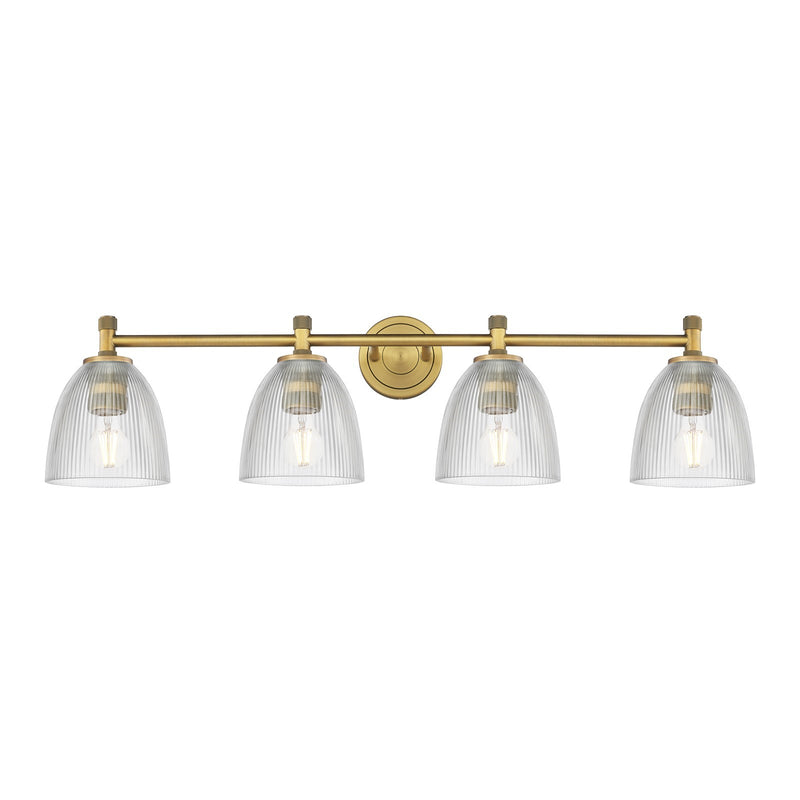 Innovations Castile 37in 4-Light Bath Vanity Light | Industrial Brushed Brass and Clear Glass | Bathroom Vanity | Model 434-4W-BB-G382