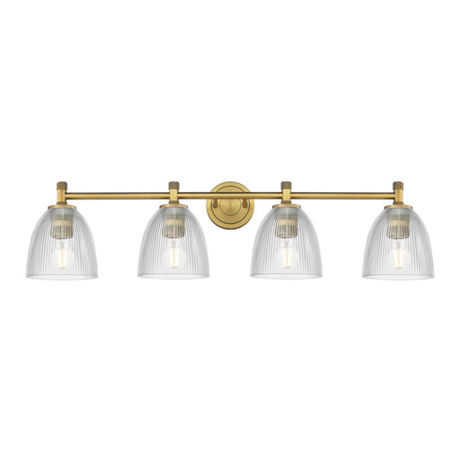Innovations Castile 37in 4-Light Bath Vanity Light | Industrial Brushed Brass and Clear Glass | Bathroom Vanity | Model 434-4W-BB-G382