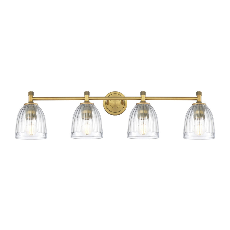Innovations Brookfield 36in 4-Light Bath Vanity Light | Industrial Brushed Brass and Clear Glass | Bathroom Vanity | Model 434-4W-BB-G442