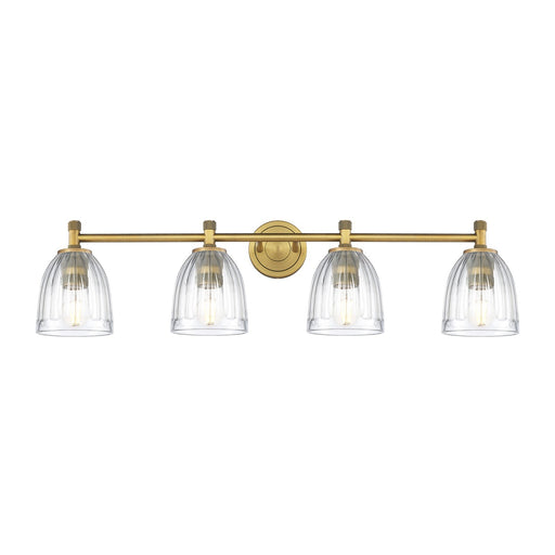 Innovations Brookfield 36in 4-Light Bath Vanity Light | Industrial Brushed Brass and Clear Glass | Bathroom Vanity | Model 434-4W-BB-G442