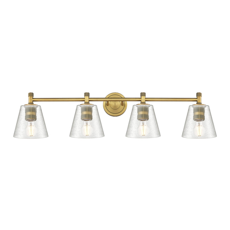 Innovations Caton 37in 4-Light Bath Vanity | Industrial Brushed Brass and Frosted Glass | Bathroom Vanity Light | Model 434-4W-BB-G454