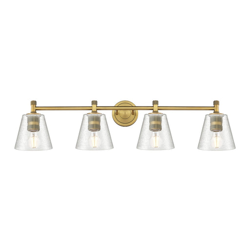 Innovations Caton 37in 4-Light Bath Vanity | Industrial Brushed Brass and Frosted Glass | Bathroom Vanity Light | Model 434-4W-BB-G454