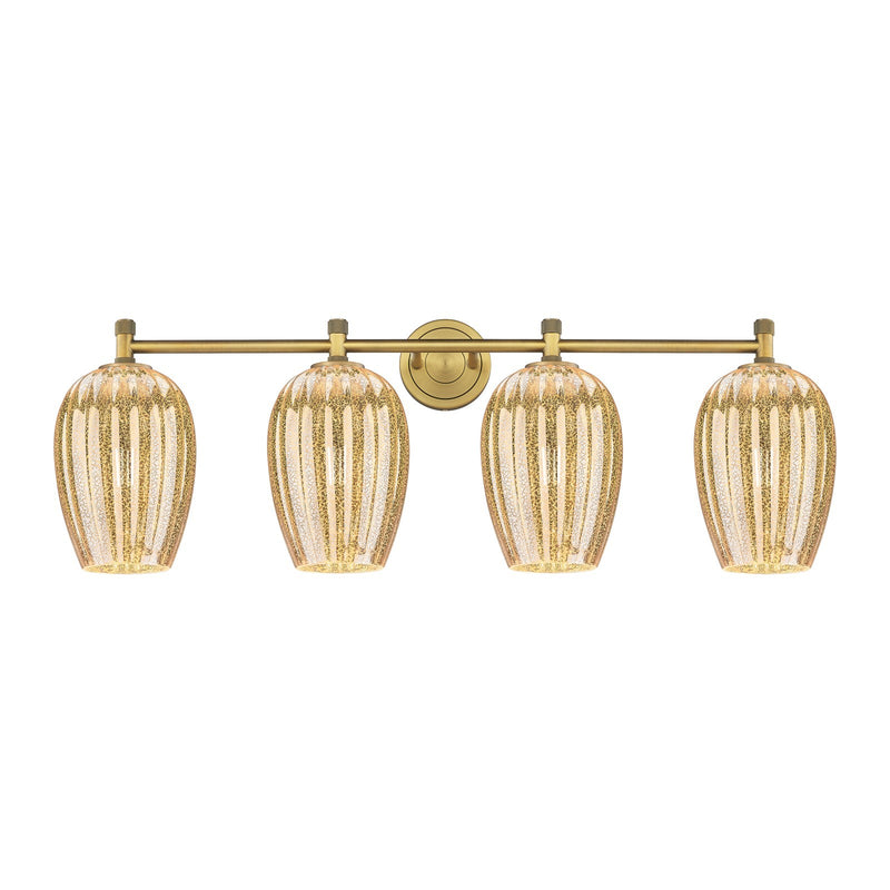 Innovations Preston Flute 37in 4-Light Bath Vanity | Industrial Brushed Brass and Mercury Glass | Bathroom Vanity Light | Model 434-4W-BB-G457-6ME