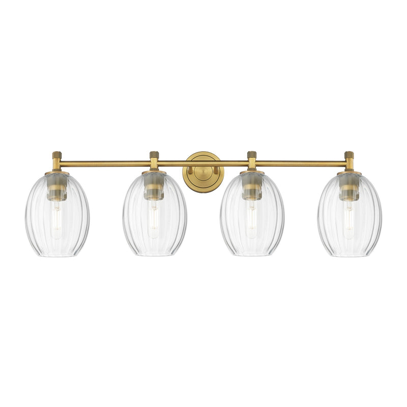 Innovations Preston Bulb 37in 4-Light Bath Vanity Light | Industrial Brushed Brass and Clear Glass | Bathroom Vanity | Model 434-4W-BB-G459-6CL