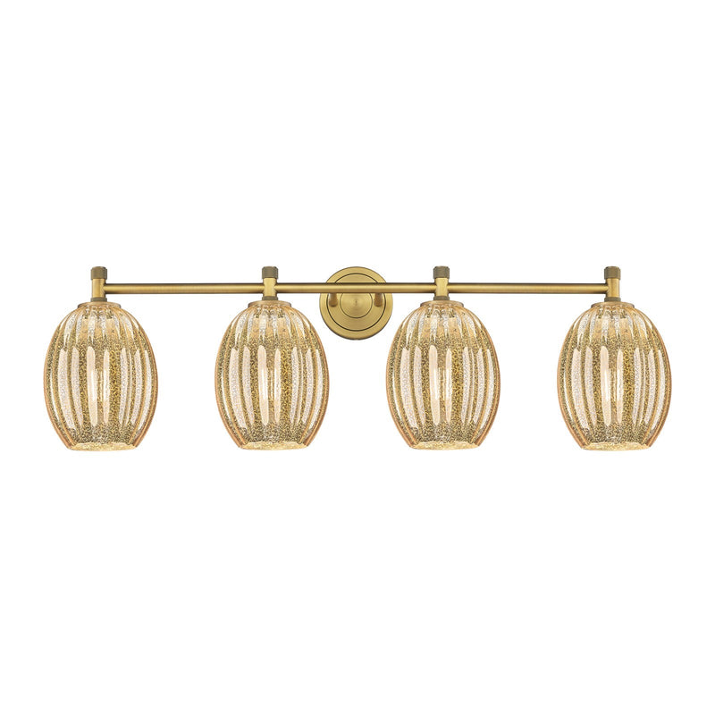Innovations Preston Bulb 37in 4-Light Bath Vanity Light | Industrial Brushed Brass and Mercury Glass | Bathroom Vanity | Model 434-4W-BB-G459-6ME