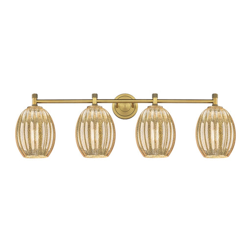 Innovations Preston Bulb 37in 4-Light Bath Vanity Light | Industrial Brushed Brass and Mercury Glass | Bathroom Vanity | Model 434-4W-BB-G459-6ME
