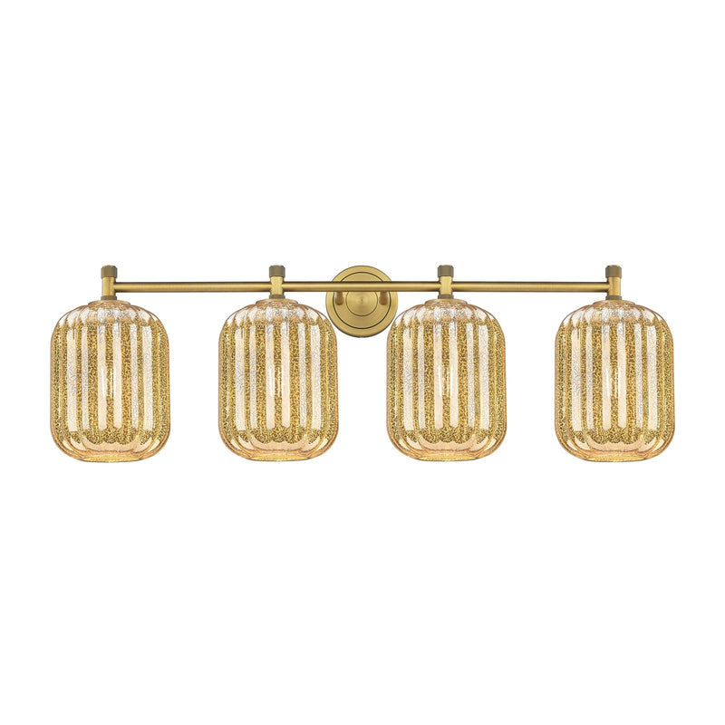 Innovations Preston Cylinder 37in 4-Light Bath Vanity | Industrial Brushed Brass and Mercury Glass | Bathroom & Powder | Model 434-4W-BB-G460-7ME
