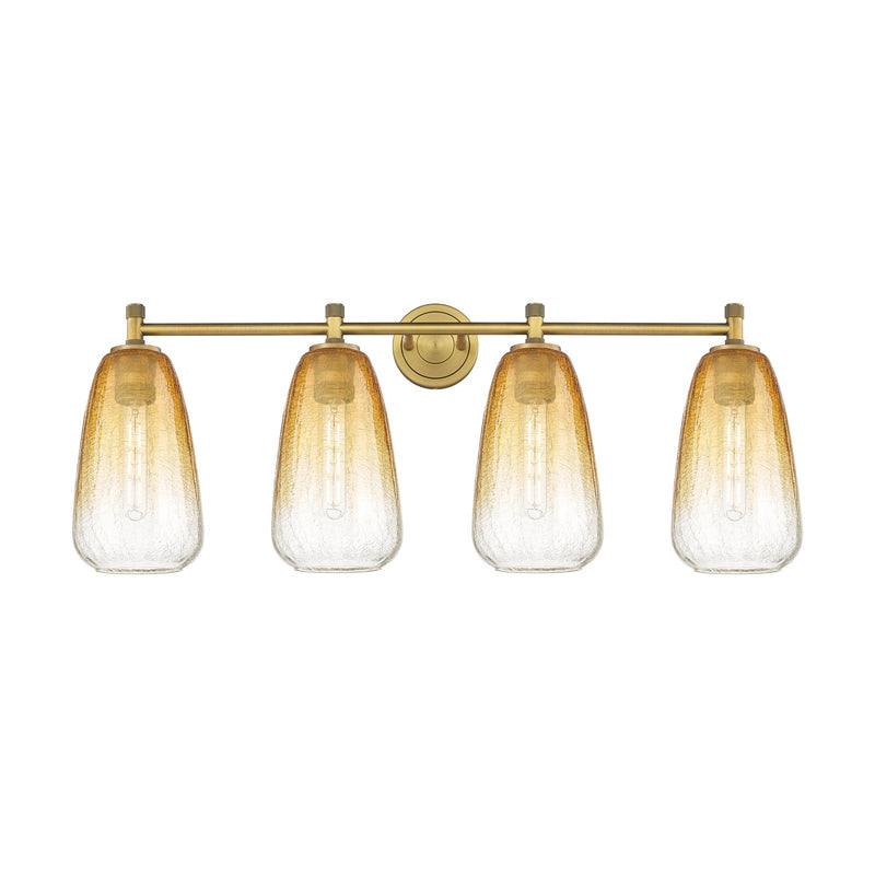 Innovations Brookhaven Almond 37in 4-Light Bath Vanity | Industrial Brushed Brass and Amber Glass | Bathroom & Powder Room | Model 434-4W-BB-G480-6AM