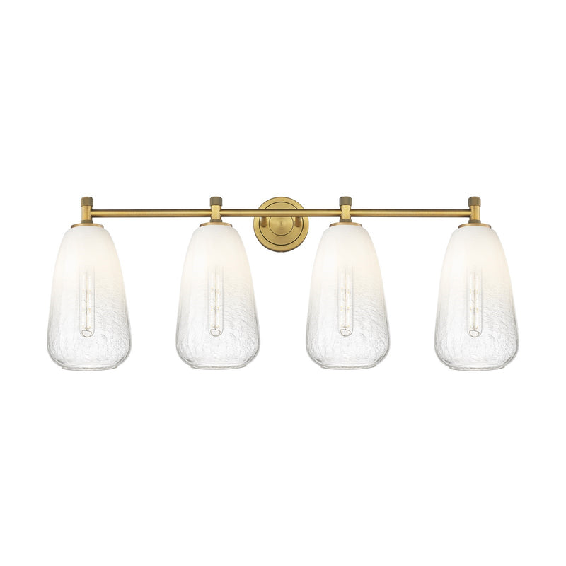 Innovations Brookhaven Almond 37in 4-Light Bath Vanity | Industrial Brushed Brass and Opal Glass | Bathroom & Powder Room | Model 434-4W-BB-G480-6OP