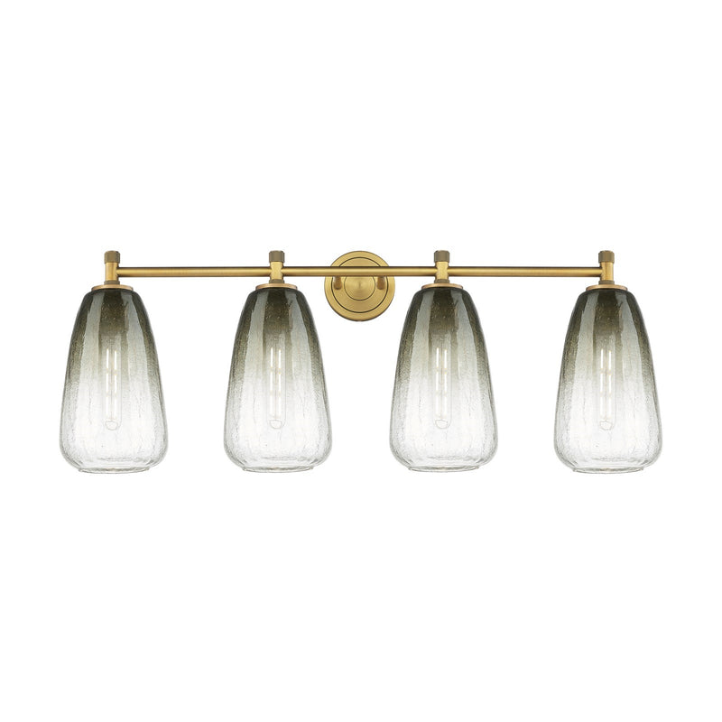 Innovations Brookhaven Almond 37in 4-Light Bath Vanity Light | Industrial Brushed Brass and Slate Glass | Bathroom Vanity | Model 434-4W-BB-G480-6SL