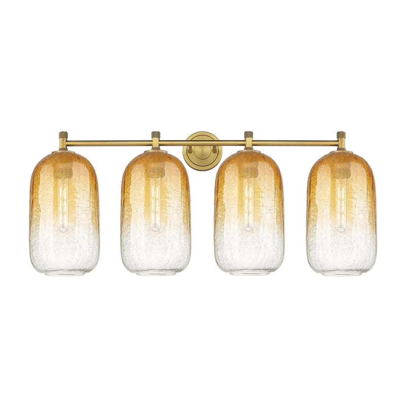 Innovations Brookhaven Cloche 38in 4-Light Bath Vanity Light | Industrial Brushed Brass and Amber Glass | Bathroom Vanity | Model 434-4W-BB-G482-7AM