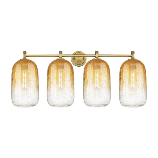 Innovations Brookhaven Cloche 38in 4-Light Bath Vanity Light | Industrial Brushed Brass and Amber Glass | Bathroom Vanity | Model 434-4W-BB-G482-7AM