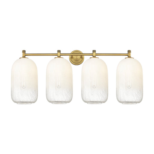Innovations Brookhaven Cloche 38in 4-Light Bath Vanity Light | Industrial Brushed Brass and Opal Glass | Bathroom Vanity | Model 434-4W-BB-G482-7OP