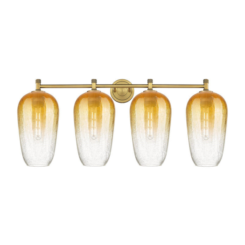 Innovations Brookhaven Flute 38in 4-Light Bath Vanity | Industrial Brushed Brass and Amber Glass | Bathroom & Powder Room | Model 434-4W-BB-G484-7AM