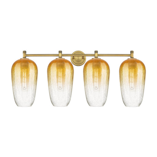 Innovations Brookhaven Flute 38in 4-Light Bath Vanity | Industrial Brushed Brass and Amber Glass | Bathroom & Powder Room | Model 434-4W-BB-G484-7AM