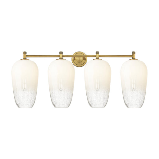 Innovations Brookhaven Flute 38in 4-Light Bath Vanity | Industrial Brushed Brass and Opal Glass | Bathroom & Powder Room | Model 434-4W-BB-G484-7OP