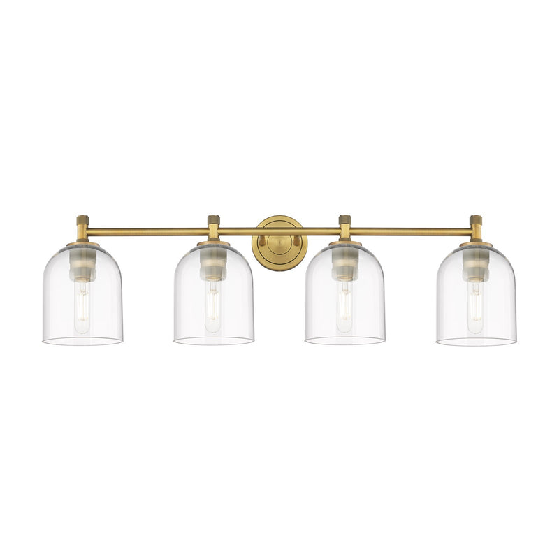 Innovations Bella 36in 4-Light Bath Vanity | Industrial Brushed Brass and Clear Glass | Bathroom & Powder Room | 36 x 10 in | Model 434-4W-BB-G558-6CL