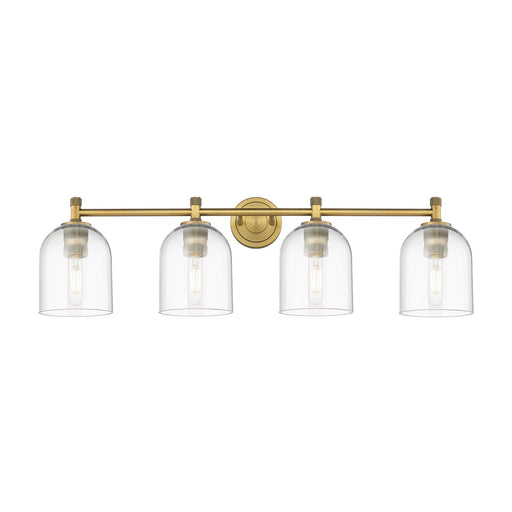 Innovations Bella 36in 4-Light Bath Vanity | Industrial Brushed Brass and Clear Glass | Bathroom & Powder Room | 36 x 10 in | Model 434-4W-BB-G558-6CL