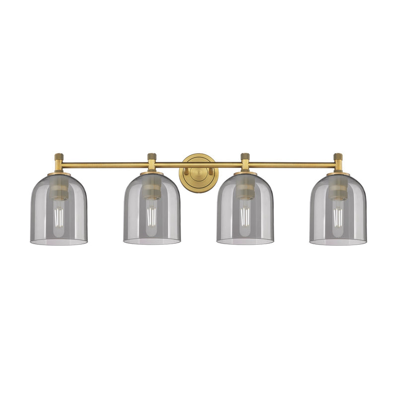 Innovations Bella 36in 4-Light Bath Vanity Light | Industrial Brushed Brass and Light Smoke Glass | Bathroom Vanity | Model 434-4W-BB-G558-6SM