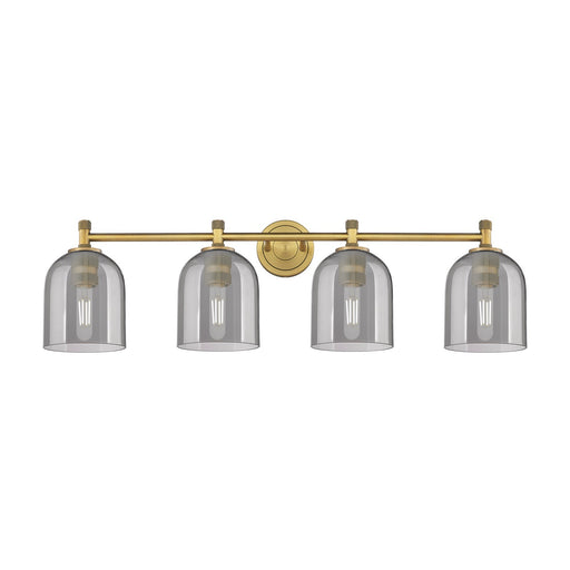 Innovations Bella 36in 4-Light Bath Vanity Light | Industrial Brushed Brass and Light Smoke Glass | Bathroom Vanity | Model 434-4W-BB-G558-6SM
