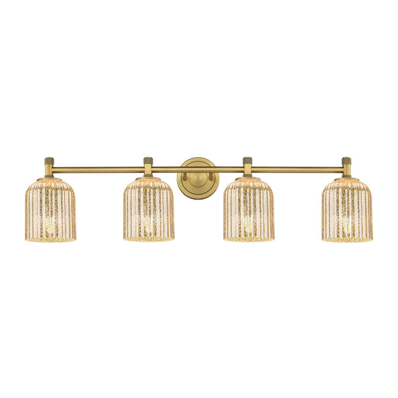 Innovations Crown Point 35in 4-Light Bath Vanity | Industrial Brushed Brass and Mercury Glass | Bathroom & Powder Room | Model 434-4W-BB-G559-5ME