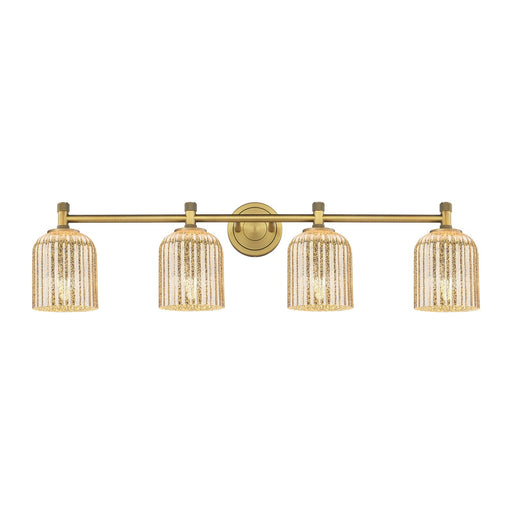 Innovations Crown Point 35in 4-Light Bath Vanity | Industrial Brushed Brass and Mercury Glass | Bathroom & Powder Room | Model 434-4W-BB-G559-5ME