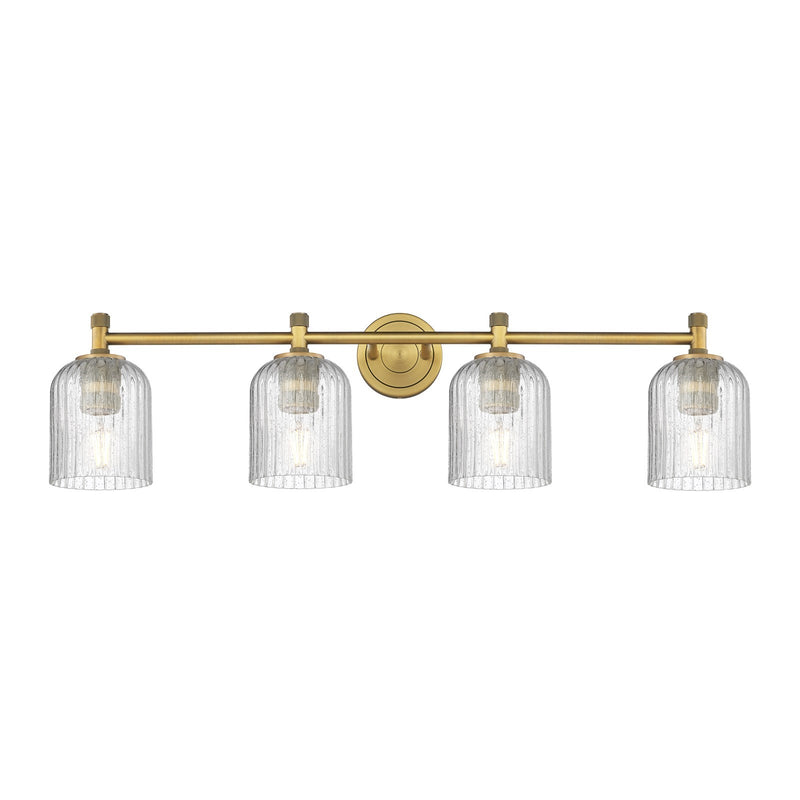 Innovations Crown Point 35in 4-Light Bath Vanity | Industrial Brushed Brass and Seedy Glass | Bathroom & Powder Room | Model 434-4W-BB-G559-5SDY
