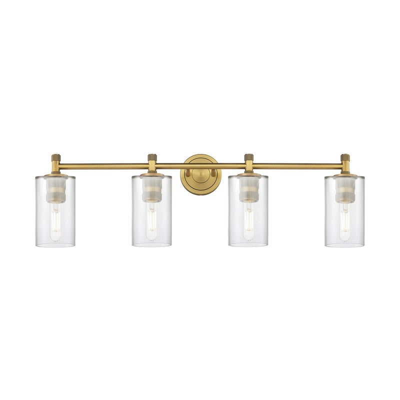Innovations Clymer 34.38in 4-Light Bath Vanity Light | Industrial Brushed Brass and Clear Glass | Bathroom Vanity | Model 434-4W-BB-G802