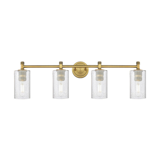 Innovations Clymer 34.38in 4-Light Bath Vanity Light | Industrial Brushed Brass and Seedy Glass | Bathroom Vanity | Model 434-4W-BB-G804