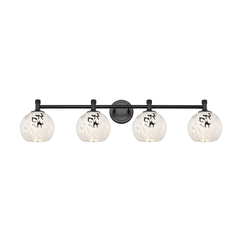 Innovations White Mouchette 36.5in 4-Light Bath Vanity Light | Industrial Matte Black and White Mouchette Glass | Model 434-4W-BK-G1216-6WM