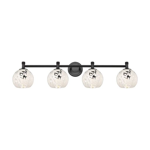 Innovations White Mouchette 36.5in 4-Light Bath Vanity Light | Industrial Matte Black and White Mouchette Glass | Model 434-4W-BK-G1216-6WM