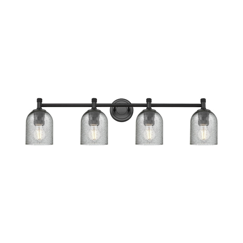 Innovations Caledonia 35.5in 4-Light Bath Vanity Light | Industrial Matte Black and Charcoal Glass | Bathroom & Powder Room | Model 434-4W-BK-G257