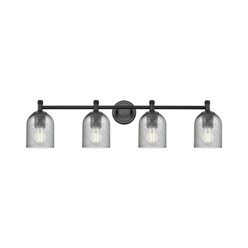 Innovations Caledonia 35.5in 4-Light Bath Vanity Light | Industrial Matte Black and Charcoal Glass | Bathroom & Powder Room | Model 434-4W-BK-G257