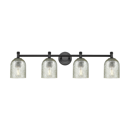 Innovations Caledonia 35.5in 4-Light Bath Vanity Light | Industrial Matte Black and Mica Glass | Bathroom & Powder Room | Model 434-4W-BK-G259