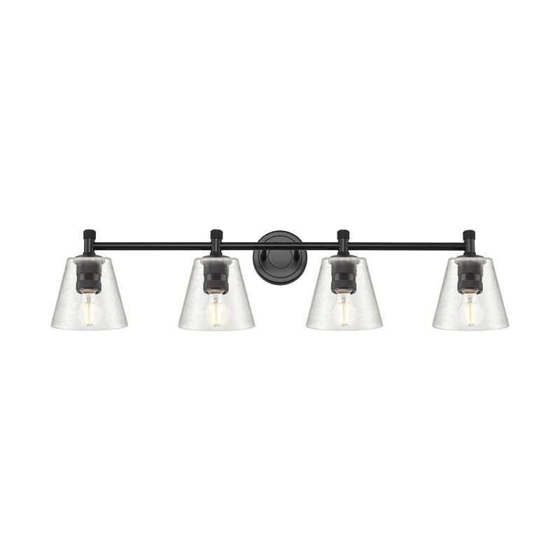 Innovations Caton 36.5in 4-Light Bath Vanity Light | Industrial Matte Black and Frosted Glass | Bathroom & Powder Room | Model 434-4W-BK-G454