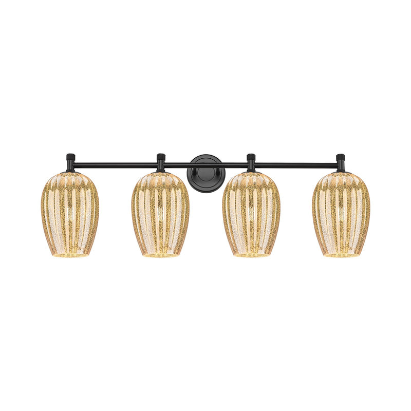 Innovations Preston Flute 36.75in 4-Light Bath Vanity Light | Industrial Matte Black and Mercury Glass | Bathroom & Powder | Model 434-4W-BK-G457-6ME
